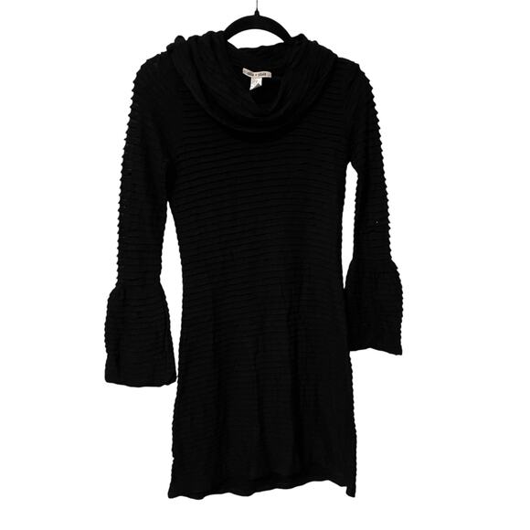 Alice + Olivia Dresses & Skirts - Alice + Olivia Black Knit Sweater Ribbed Bell Long Sleeve Mini Dress Size Small